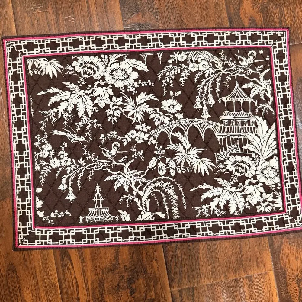 Vera Bradley Imperial Toile Quilted Placemats Set of 4 Brown Pink Retired VTG